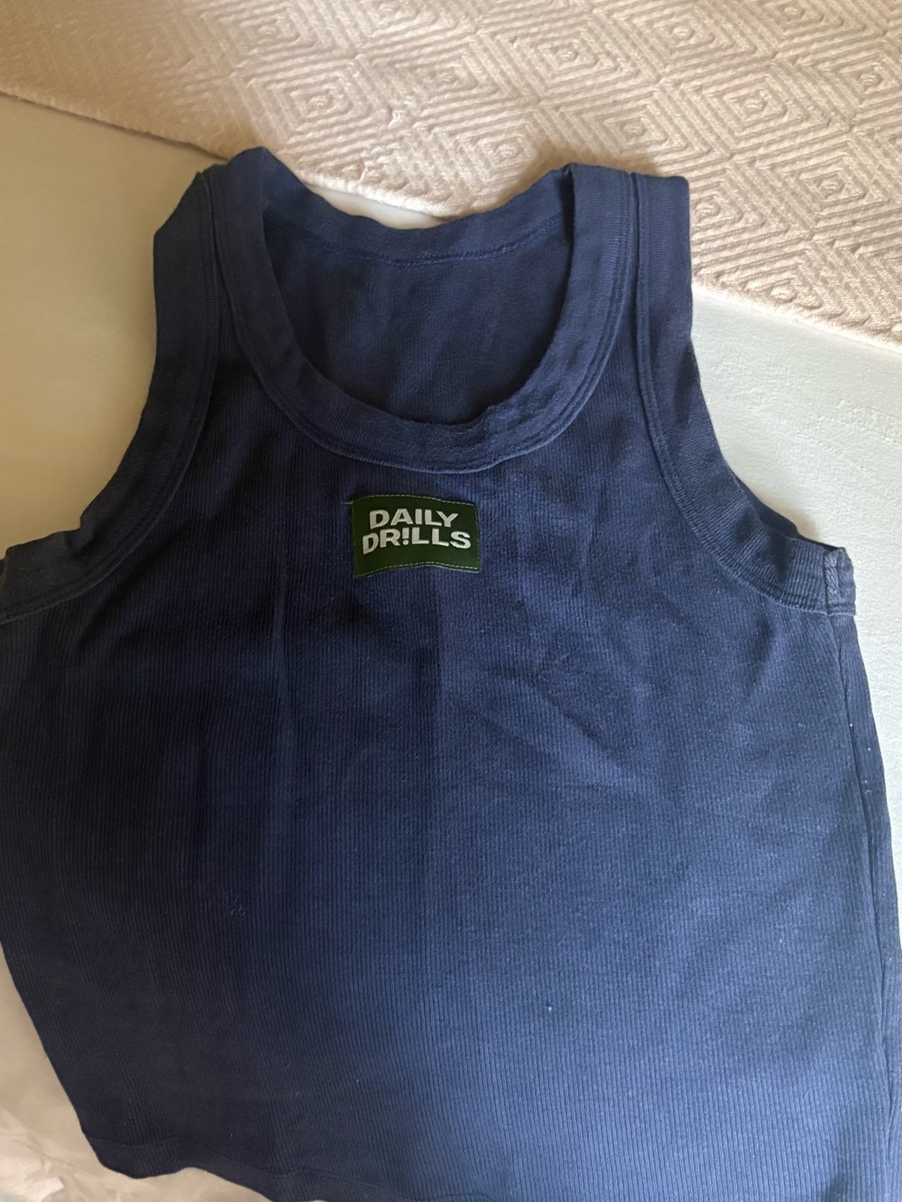 Daily Drills Navy Ribbed Muscle Tank with Green Logo Patch